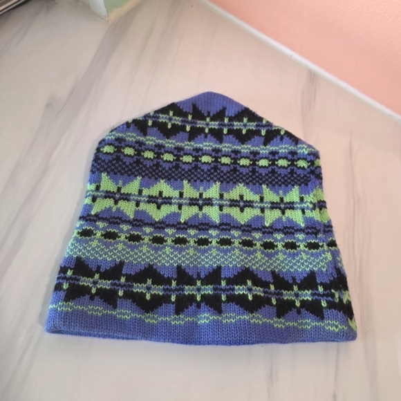 Vintage 90s Blue Green Meister Ski Beanie Boho Apres Ski Winter Outdoor - Picture 2 of 6